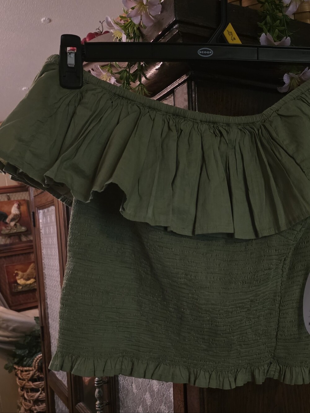 Olive Green Off-Shoulder Ruffle Top (XL) NEW